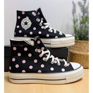 Converse CTAS Lift Platform Pink Polka Dots Black High Top Sneakers Size 10 NIB